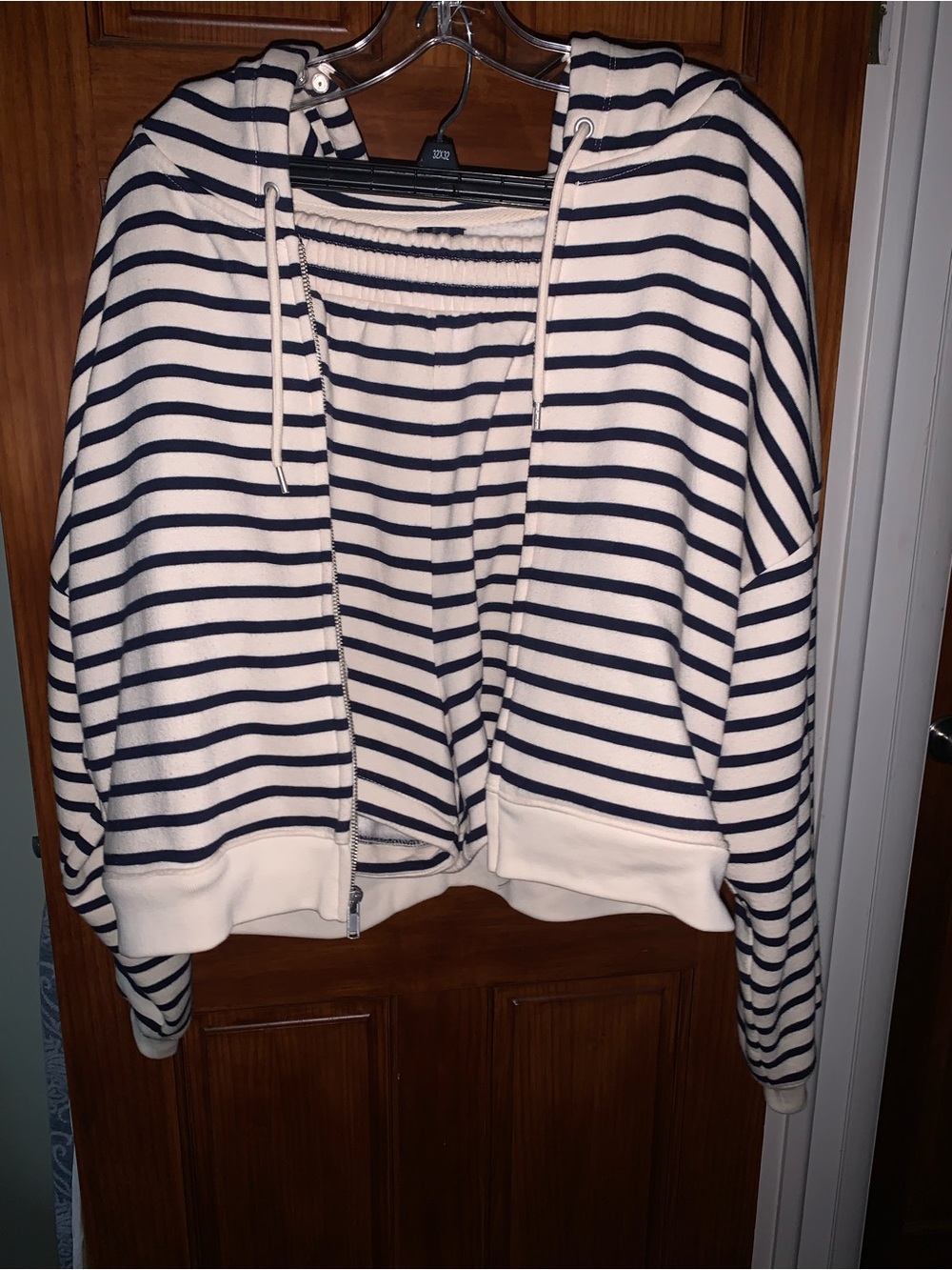 GAP Striped Zip Hoodie and Matching Joggers - Cream & Navy